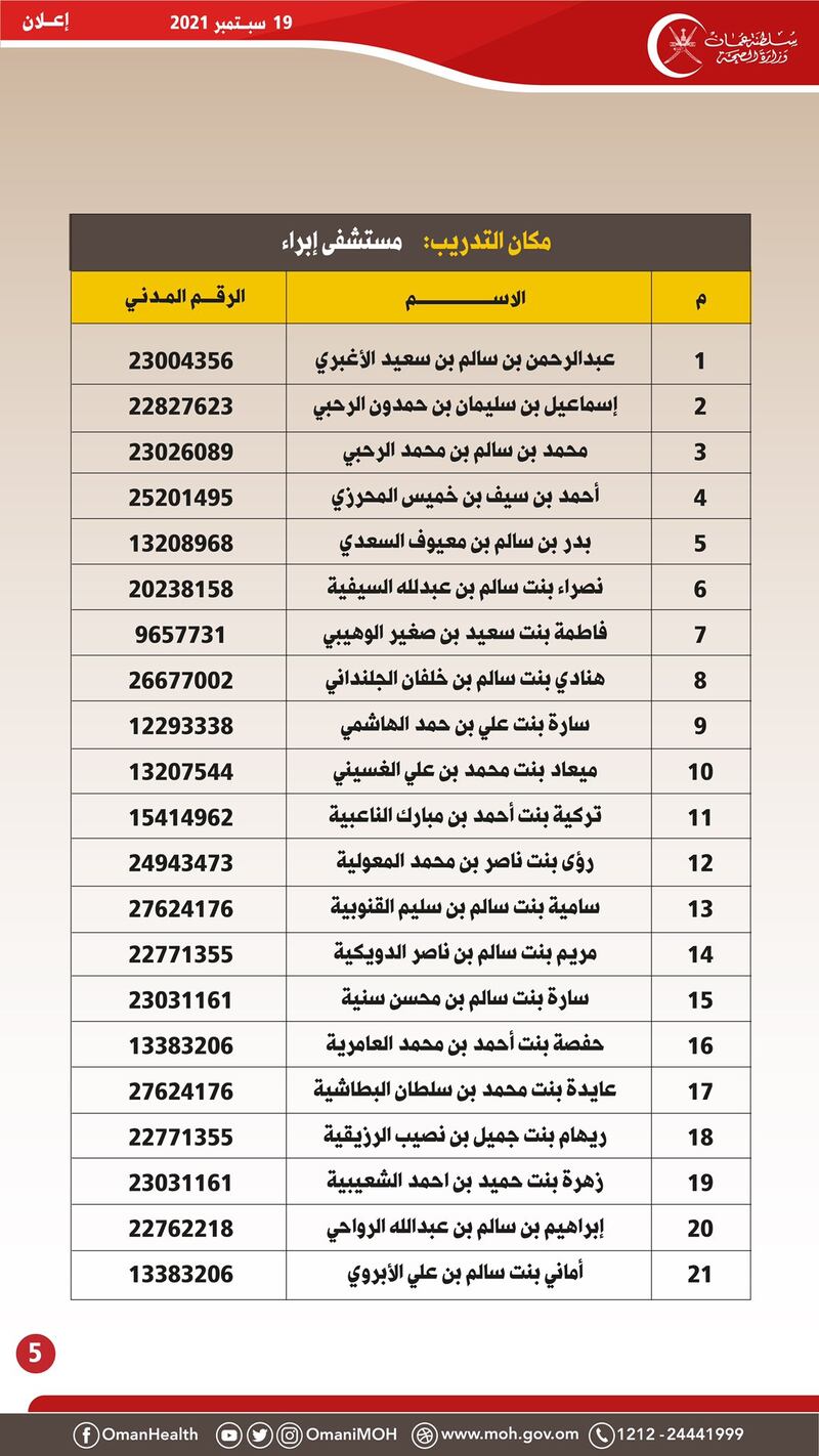 تحديد موعد لاستكمال الإجراءات في إحدى الوظائف التمريضية